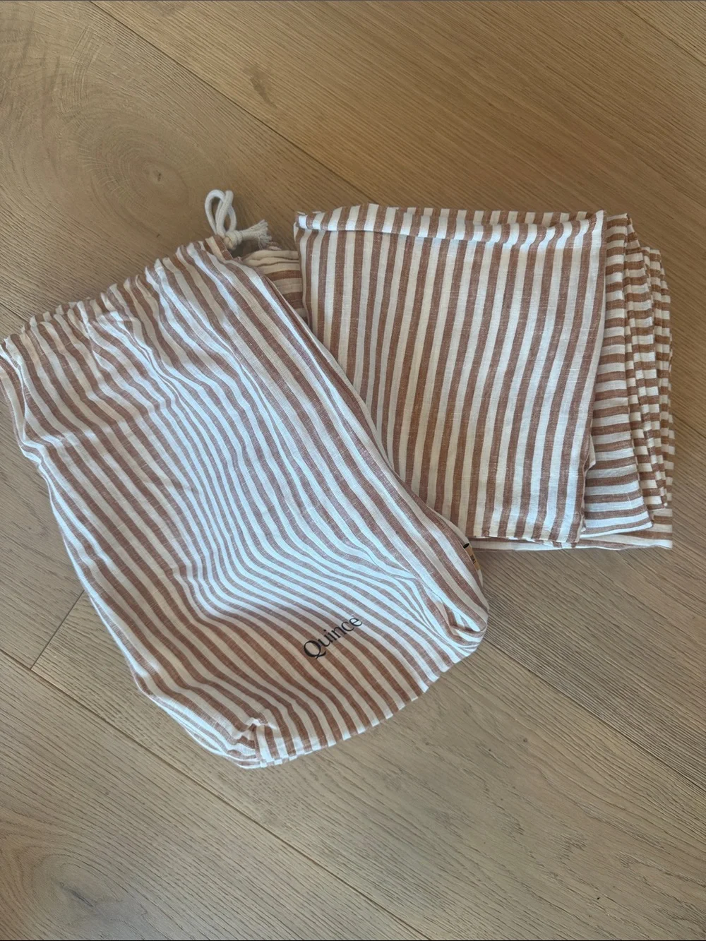NWOT Quince European Linen Stripe Duvet Set Twin Terracotta White